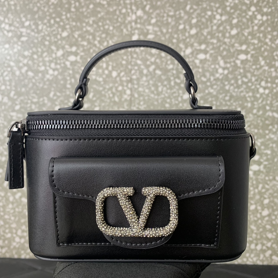 Valentino Garavani Loco Mini Box Bag in Black Calfskin Leather 